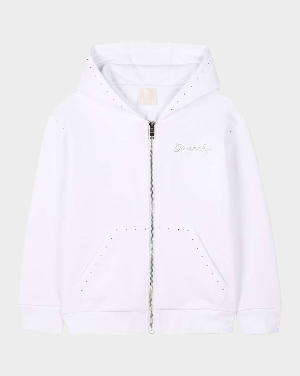 Girl's Rhinestone Embellished Logo-Script Hoodie, Size 8-14